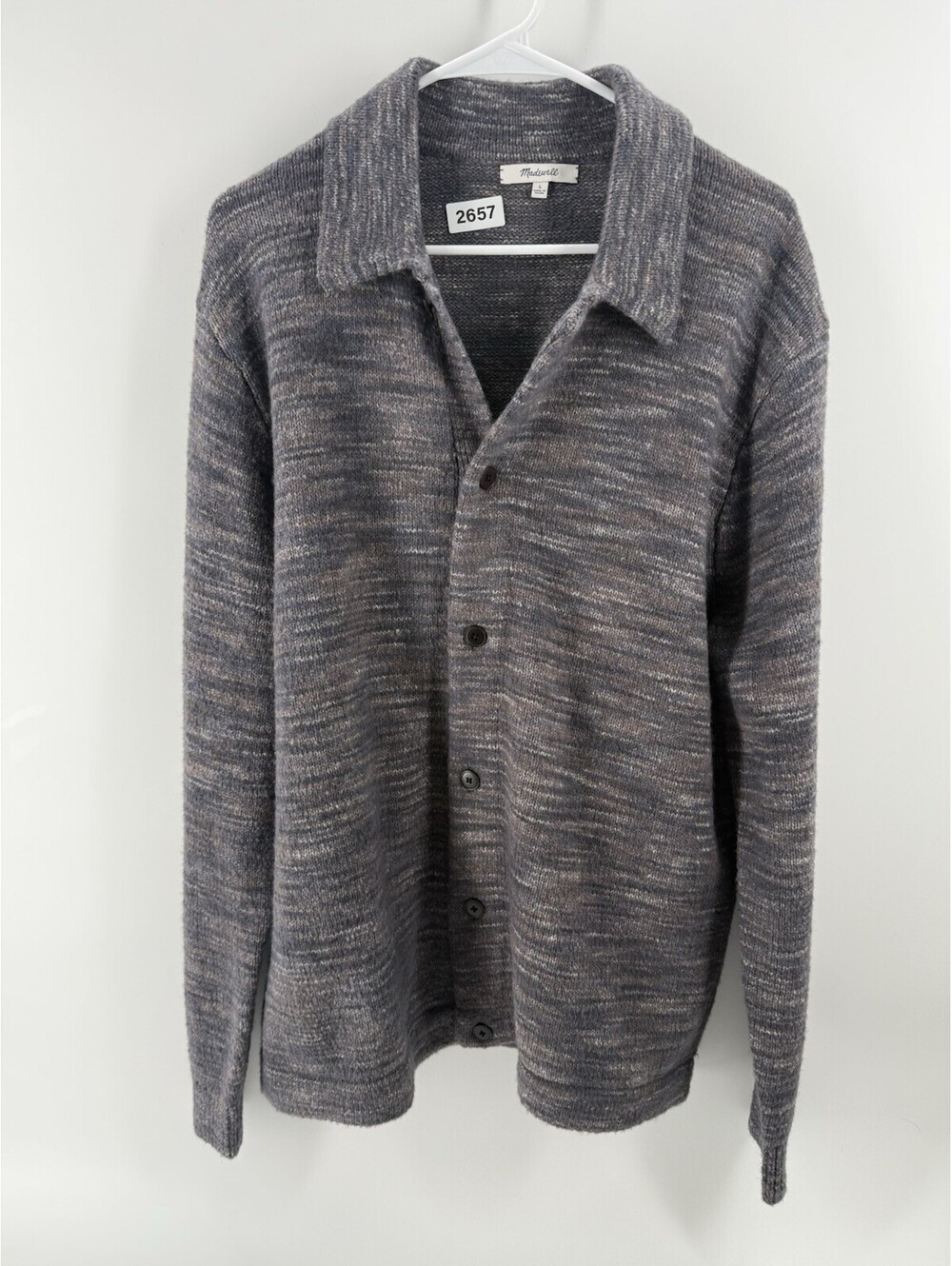 Madewell Men Polo Cardigan Knit Sweater Size Large Gray